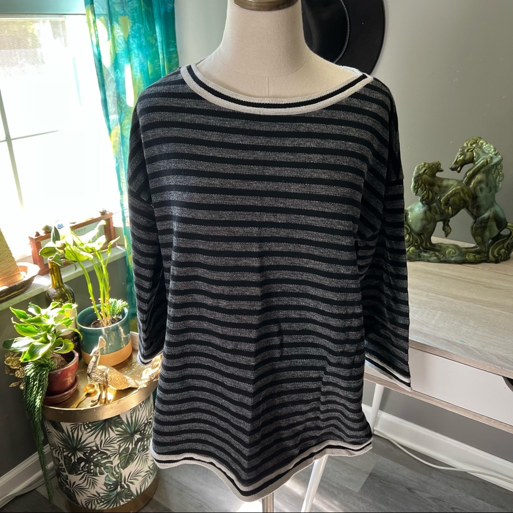 Soft Surroundings Black White Gray Sail Striped Shirt Size Medium